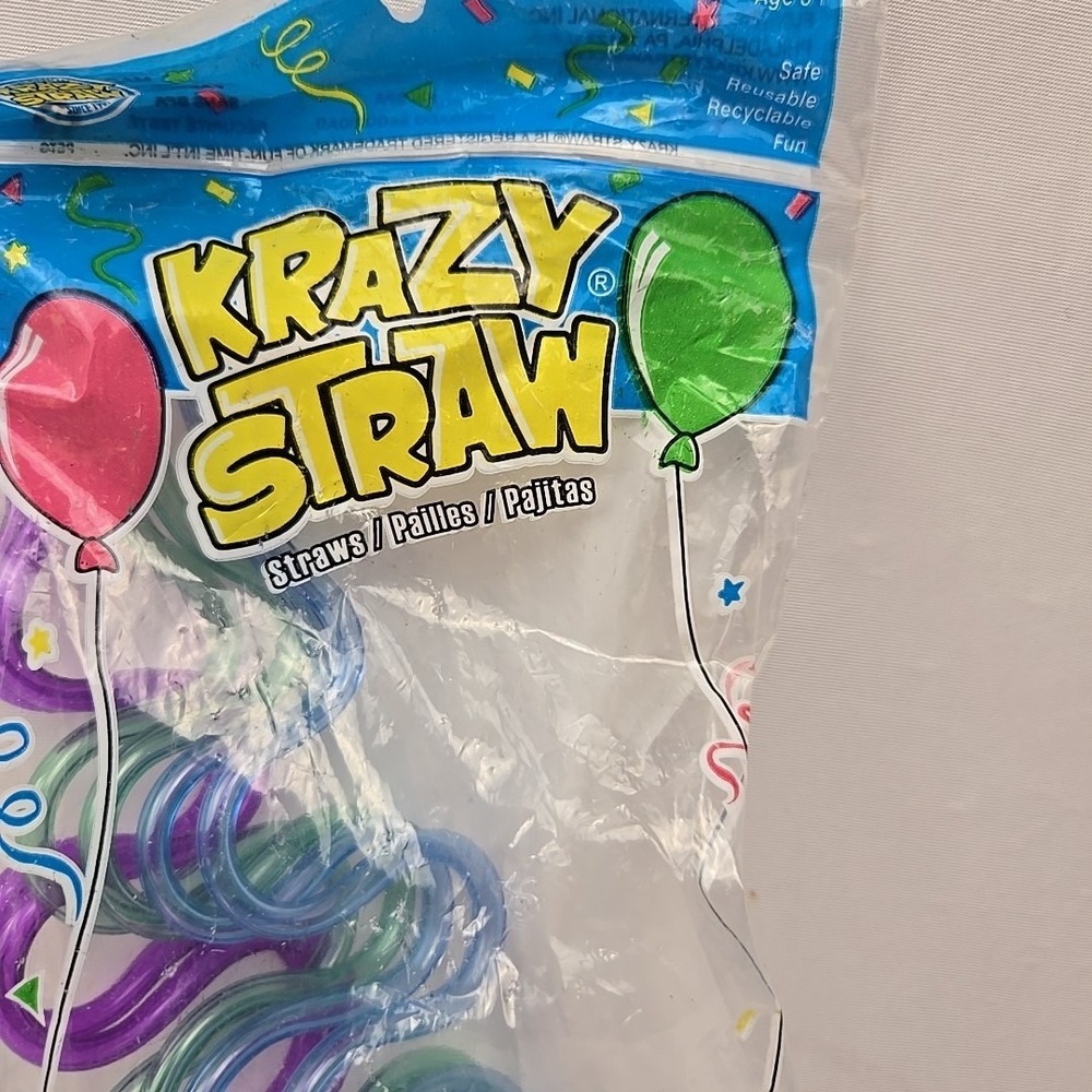 6 Total Fun Krazy Straws Assorted Colors Crazy Straw 10" Long‎ Sealed - Picture 3 of 5